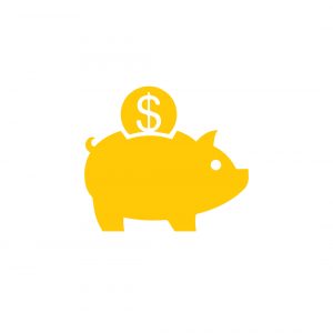 Financial Wellness: A piggy bank with a coin coming from the top. The coin has a dollar sign on it.